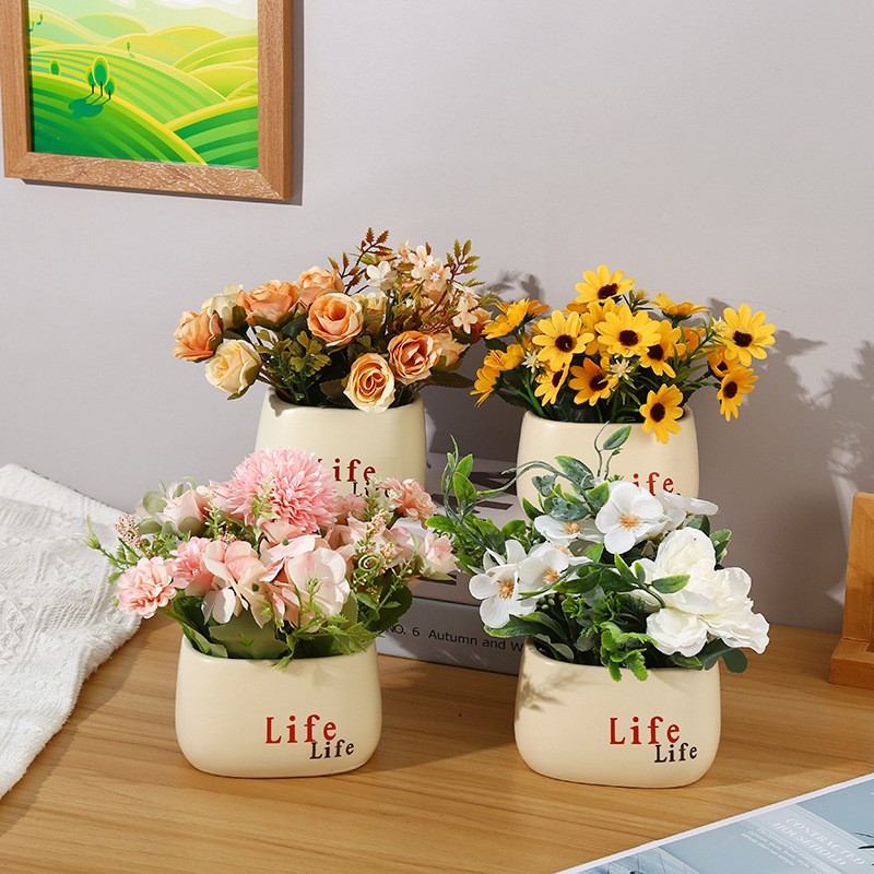 假花塑料花盆向日葵假花客厅绿植小盆栽life餐桌花装饰摆件定制