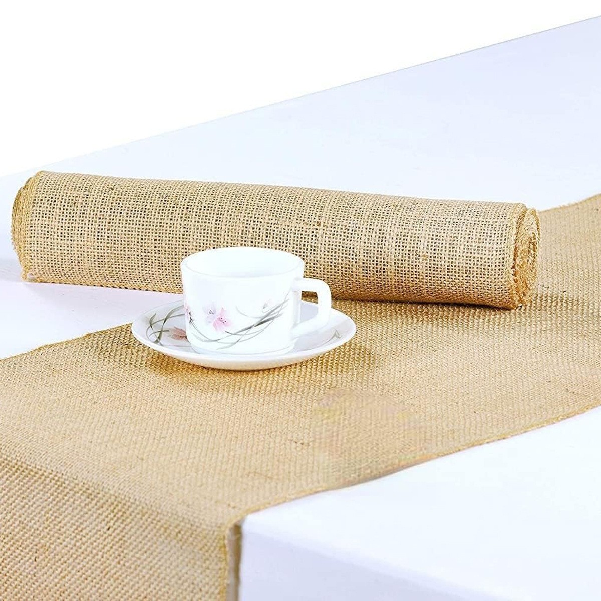 原色粗麻布桌旗复古乡村田园婚礼派对餐桌装饰编织黄麻桌旗定制