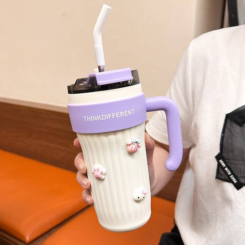 高颜值保温杯带吸管女生简约学生水杯ins网红斜挎杯子大容量便携