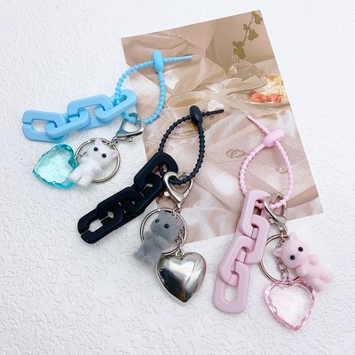 甜酷风立体大爱心可爱植绒小猫链条钥匙扣ins高级挂件百搭配定制