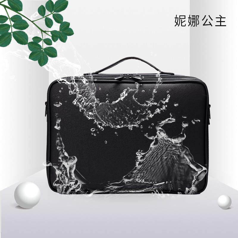 多功能收纳隔板PU化妆包化妆品收纳三层跟妆美甲手提化妆箱韩版
