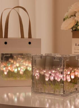 手工diy花海魔方郁金香材料包小夜灯创意桌面装饰品送情人节礼物