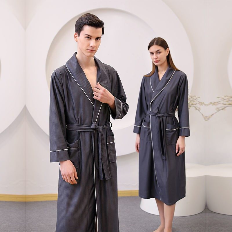 四季通用薄款酒店浴袍女吸水速干长款情侣睡袍男士加肥加大码定制