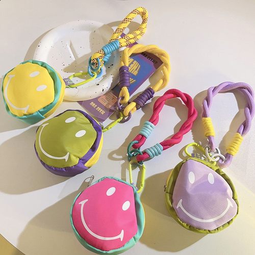 diy新款笑脸拉链收纳包便捷挂环通用手机壳ins手机挂绳钥匙扣定制