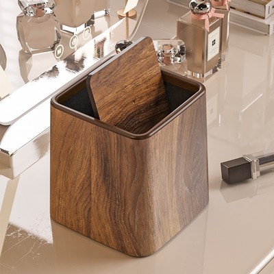 桌面中式复古仿木纹垃圾桶家用2027年新款大容量客厅厨房卫生定制