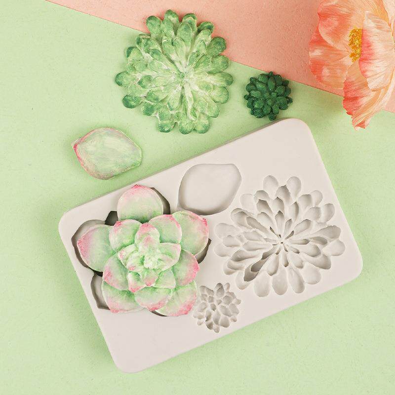 多肉大花朵菊花巧克力硅胶模具翻糖蛋糕大花瓣花朵叶子DIY烘焙模