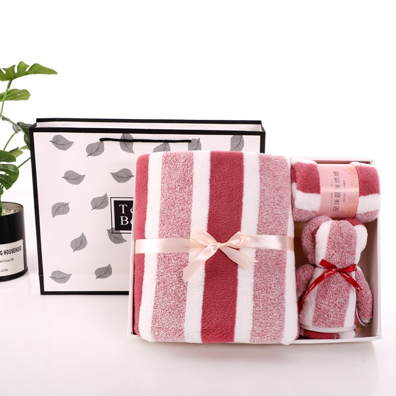 毛巾浴巾礼盒三件套装珊瑚绒结婚庆回礼伴手礼定logo网红广告定制