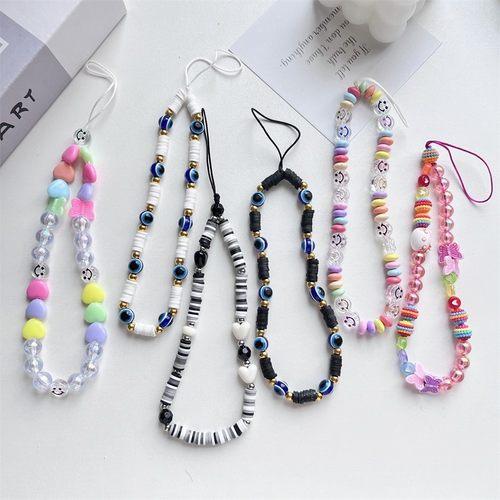 新款亚克力爱心笑脸手机链diy饰品配件手工串珠树脂圆珠手绳定制