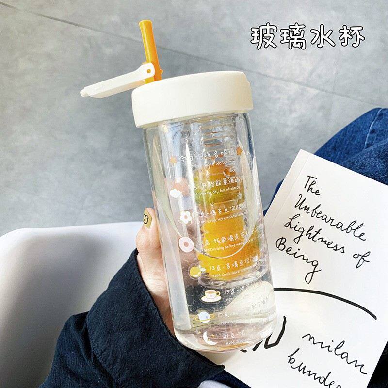 夏季办公室玻璃泡茶水杯子女生带吸管茶漏高颜值花茶ins风