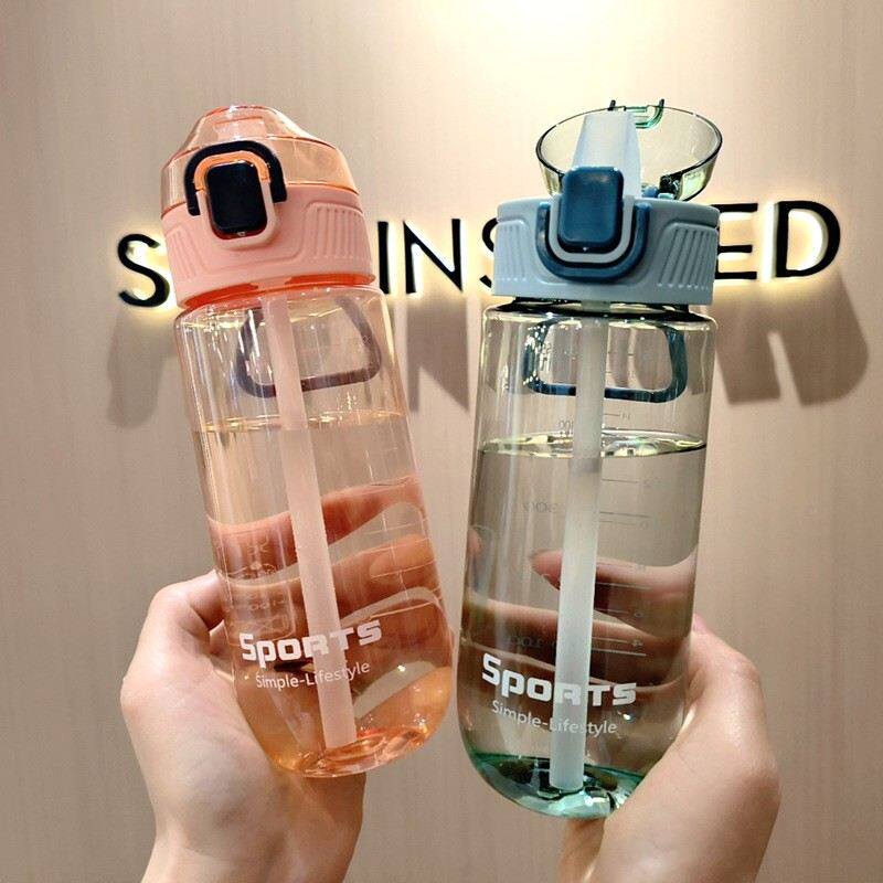 高颜值带吸管水杯女生男学生儿童便携随手杯塑料耐热夏季运动水壶