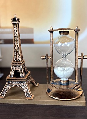 1062创意学生礼品仿古流砂铁塔摆件学生礼品白色沙漏礼物桌面定制