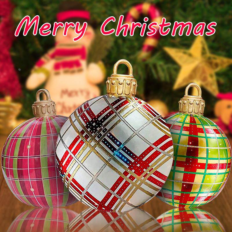 现货PVC充气圣诞装饰球christmas带灯LED庭院气球氛围圣诞装饰球