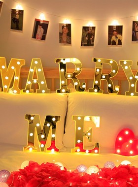 LED字母灯烫金银色英文21.8大字母灯灯情人节表白装饰灯婚庆定制