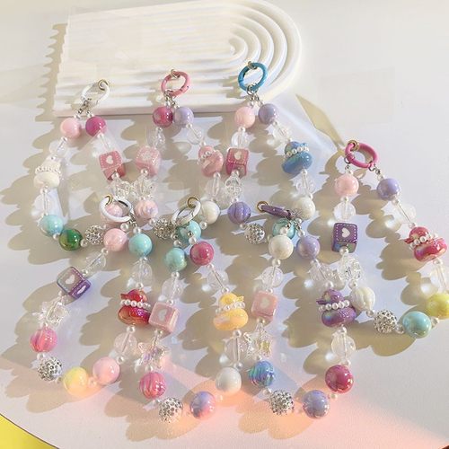 萌趣可爱ins彩色鸭子手提链混搭串珠饰品ccd相机钥匙扣挂绳腕定制