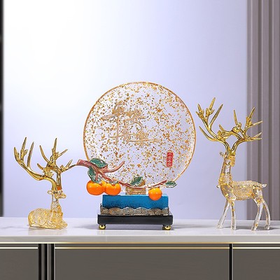 柿柿如意招财鹿摆件奢华金箔新房装饰品高档大气客厅装饰家居定制