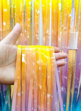 炫彩流苏彩虹雨丝帘创意渐变亮光节日装饰雨丝门帘婚庆派对布定制
