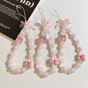 卡通兔子手机挂绳粉色少女心手机壳链条串珠相机钥匙扣挂饰女定制