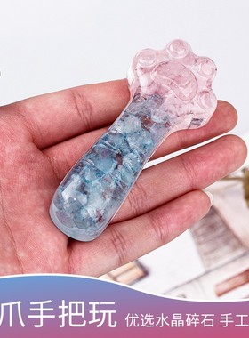 手工滴胶猫爪摆件黑曜石海蓝宝夜光石粉小摆饰可爱风定制
