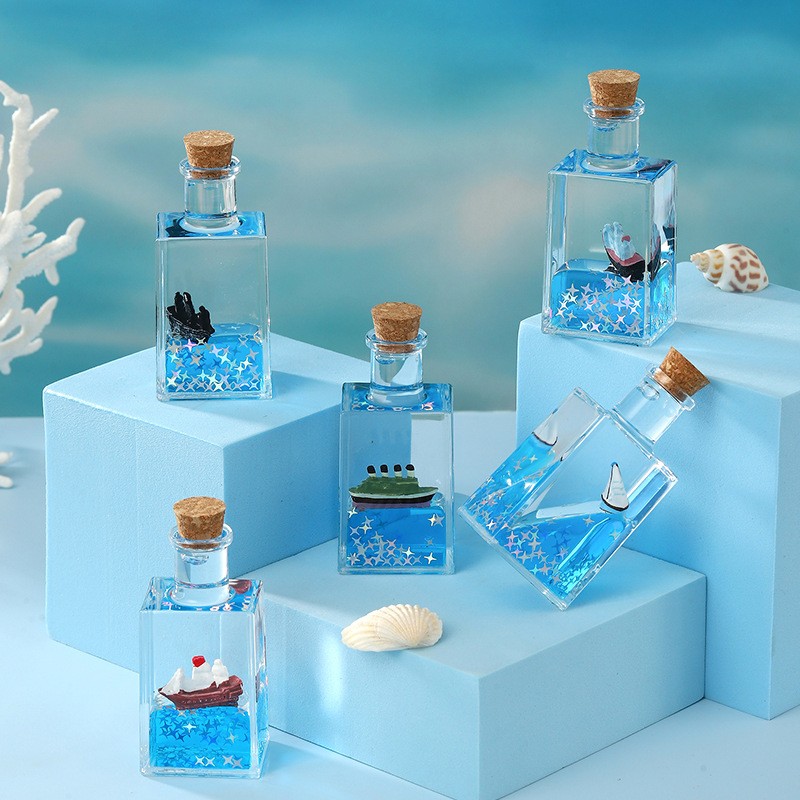 创意小船流体漂流瓶桌面摆件海盗微景观DIY造景装饰品流沙对定制