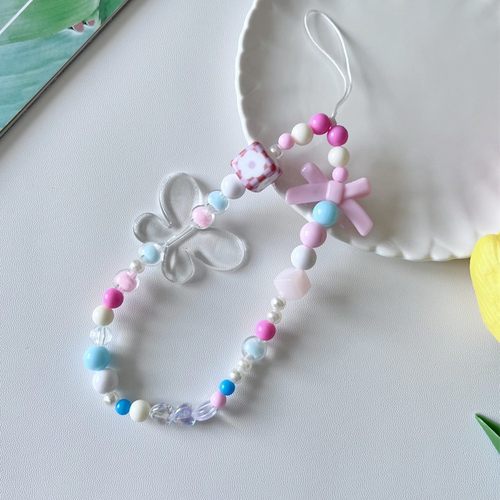 韩系ins风网红手机绳ccd挂绳透明蝴蝶串珠女款日韩DIY防丢绳定制