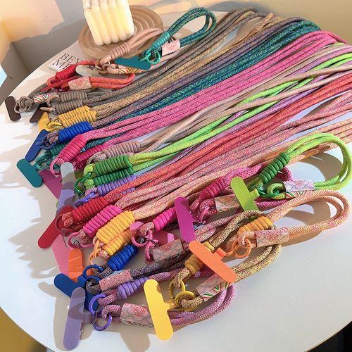 韩系ins彩色多巴胺编织绳长款手机挂绳斜跨长绳手提腕带外出定制