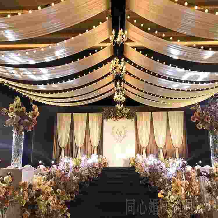 婚庆弹力布吊顶纱幔韩式婚礼堂舞台飘顶酒店南瓜云顶布置装饰_虎窝淘