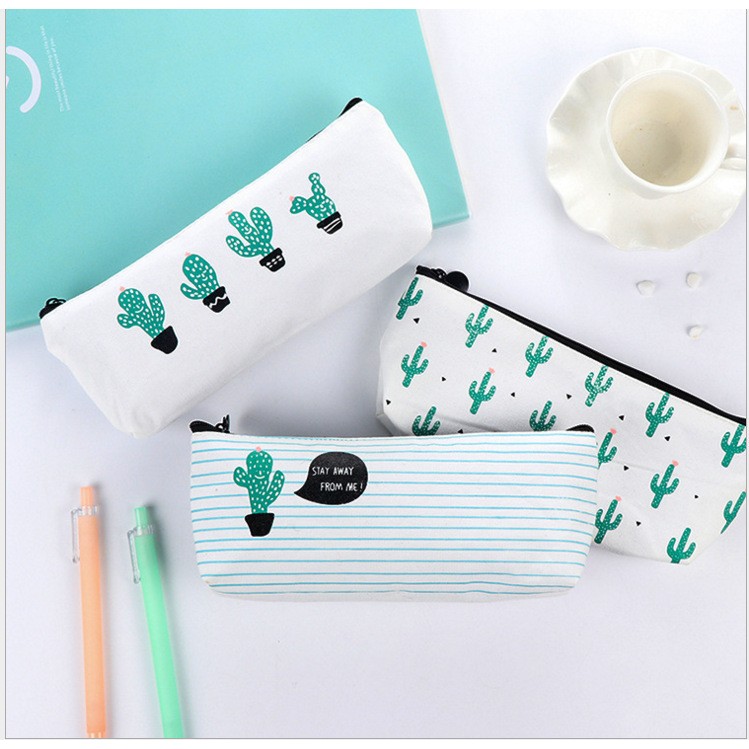 仙人掌帆布笔袋韩国 简约女生小清新 可爱拉链铅笔袋男生文具盒定制