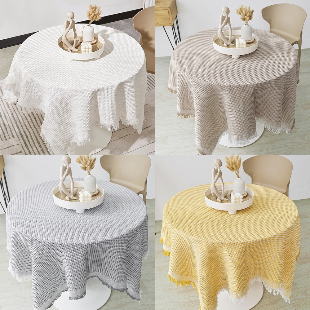 法式华夫格ins风圆桌餐桌布艺茶几桌垫防尘床头柜盖巾摆摊布定制