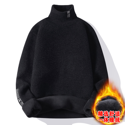 潮牌高领毛衣男秋冬季新款加绒加厚保暖针织打底衫百搭青少年上衣