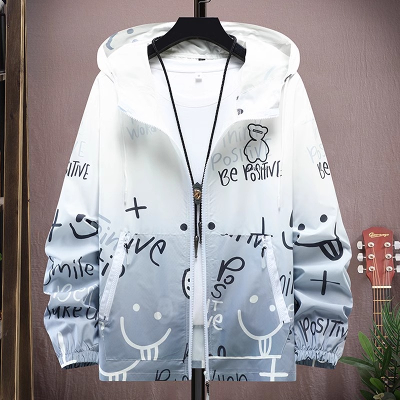 潮牌防晒衣男款夏季渐变色印花宽松夹克速干透气薄款防晒服外套男