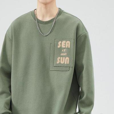 潮牌秋冬季加绒卫衣男百搭休闲宽松圆领加厚打底衫长袖内搭上衣服