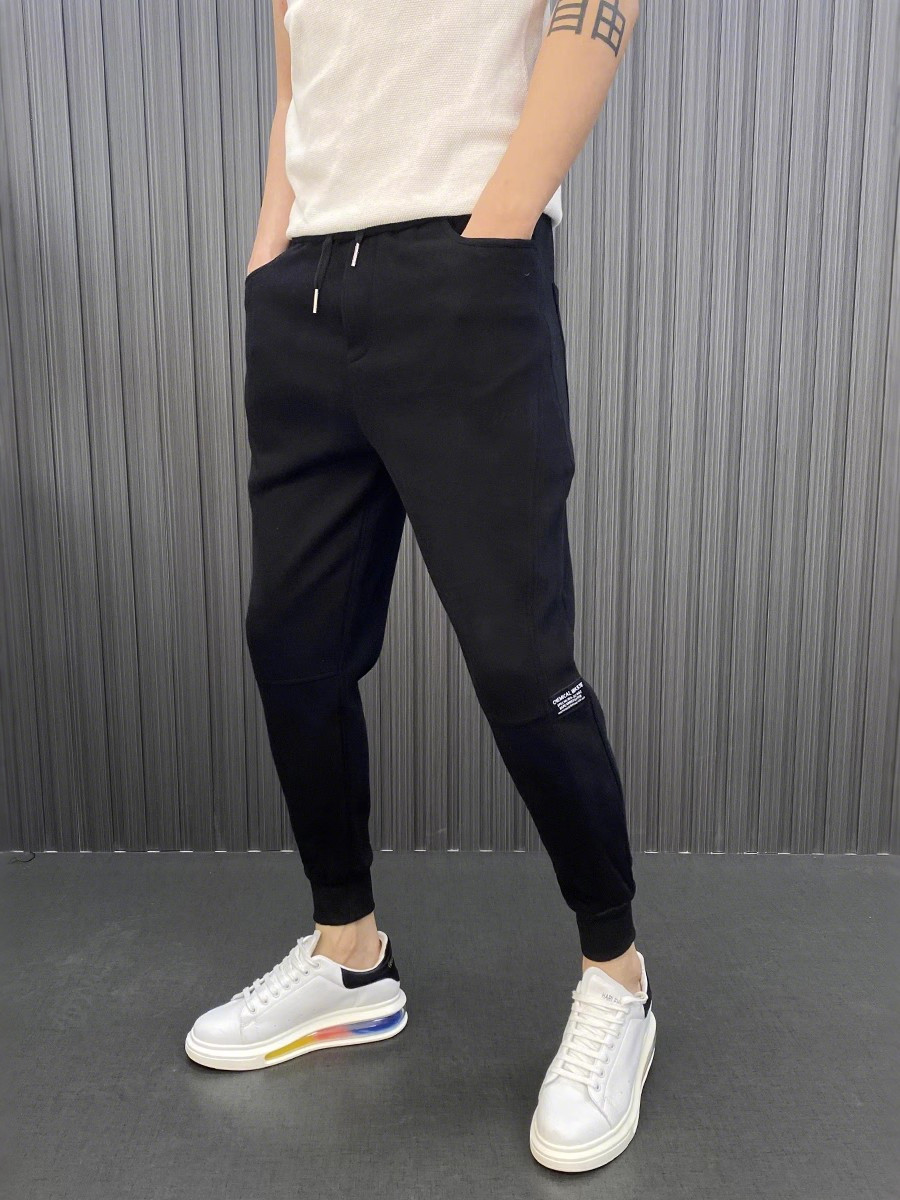 潮牌春秋季新款休闲裤子男韩版潮流宽松抽绳拼接束脚运动卫裤百搭