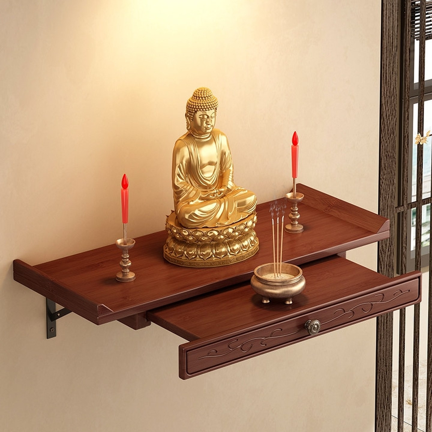 壁挂式佛龛实木供桌佛台家用财神爷供奉台观音关公佛像供台神龛架,住宅家具,供桌,淘宝优惠券,粉丝福利购,淘宝优惠卷