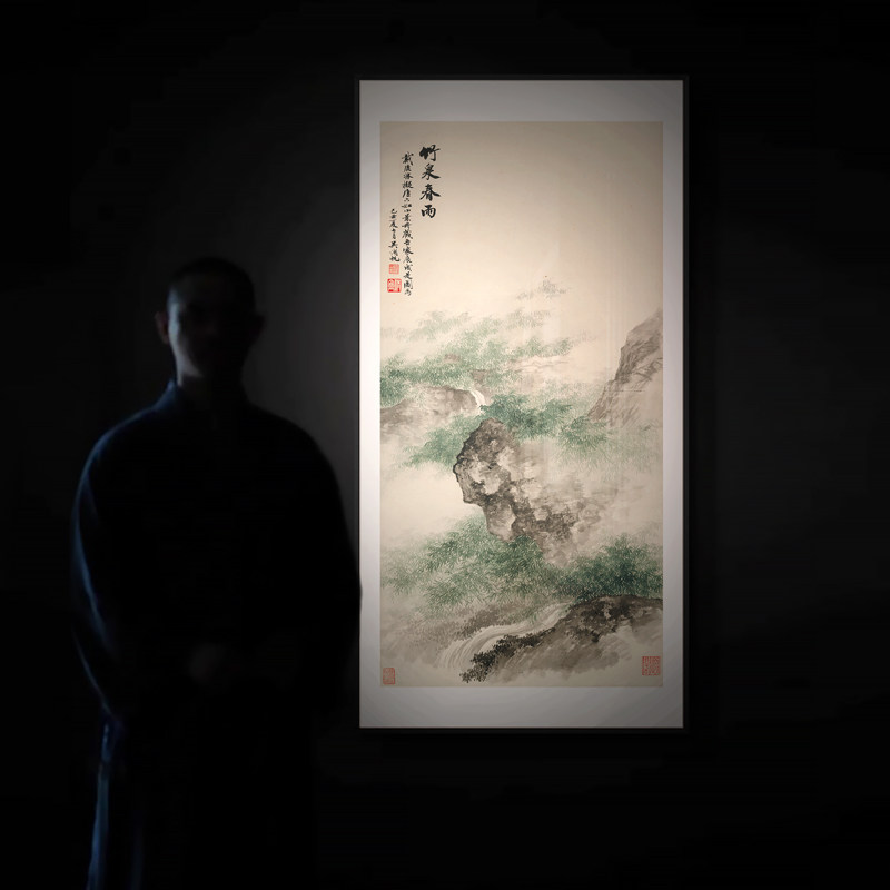 新中式私房菜馆走廊过道装饰画入户玄关竹石图名画风景背景墙挂画