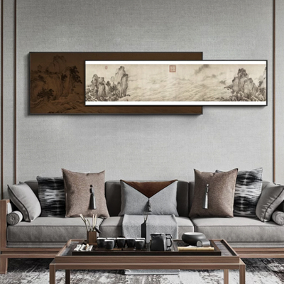 新中式千里江山图客厅沙发背景墙挂画别墅餐厅大气风景横幅装饰画