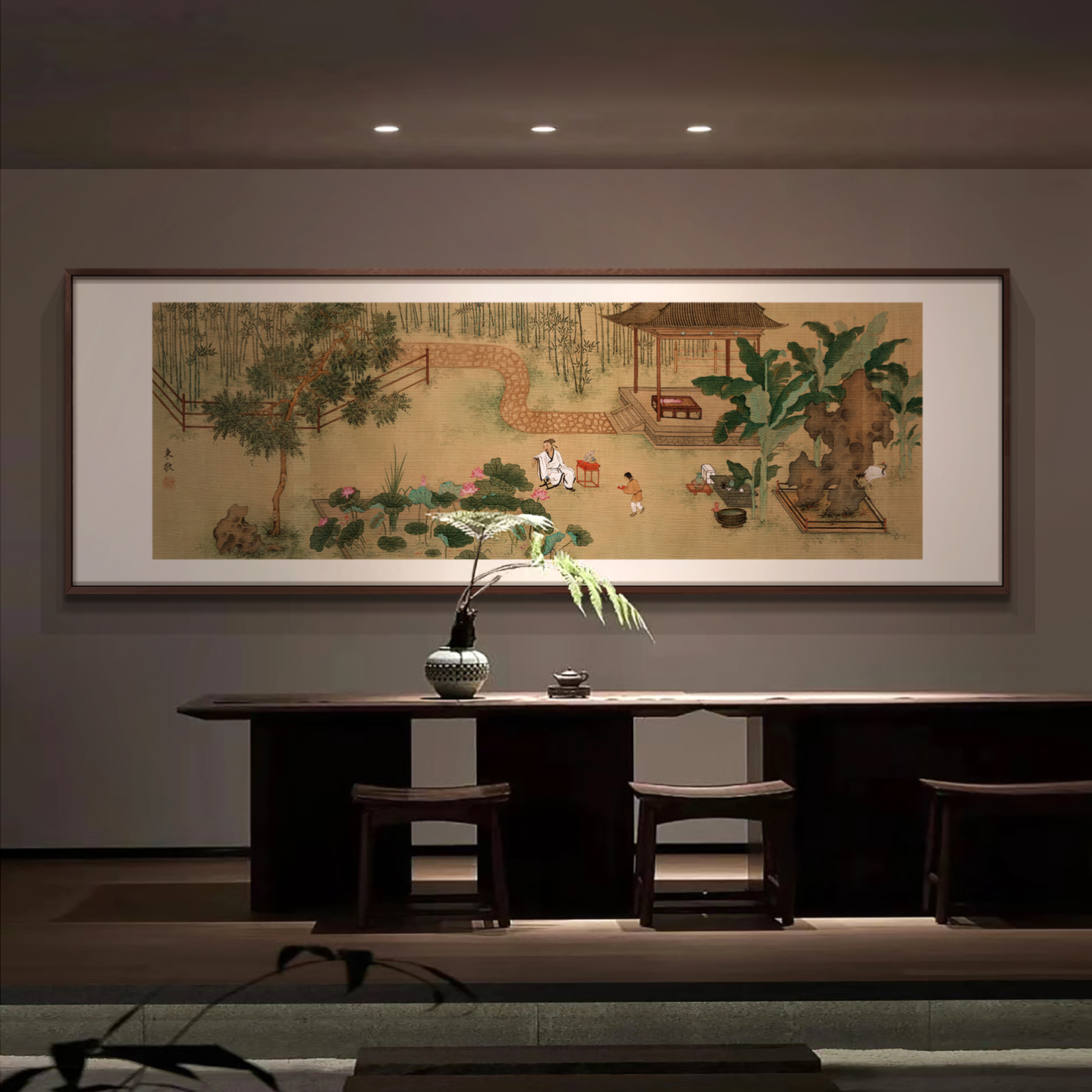新中式办公室山水风景装饰画茶室背景墙高级感挂画饭店餐厅国画图片