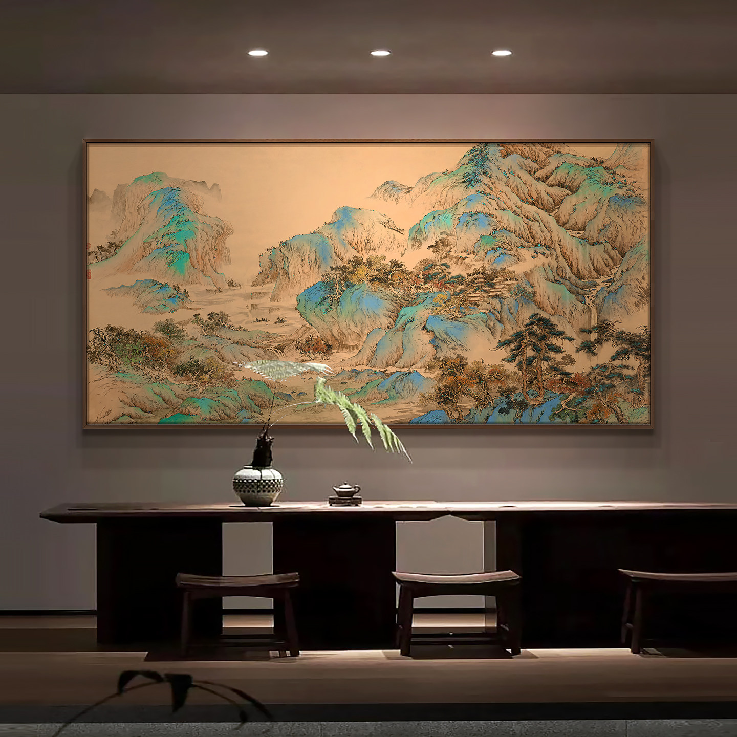 新中式茶室背景墙山水风景装饰画图片