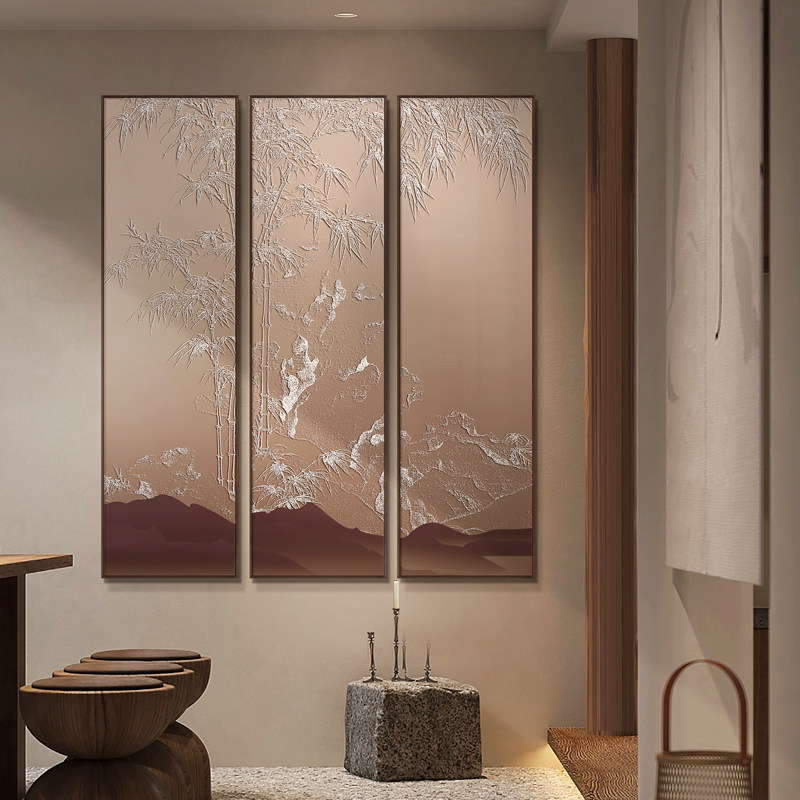 新中式玄关客厅沙发背景装饰画酒店餐厅多联浮雕肌理立体艺术挂画,家居饰品,现代装饰画,淘宝优惠券,粉丝福利购,淘宝优惠卷