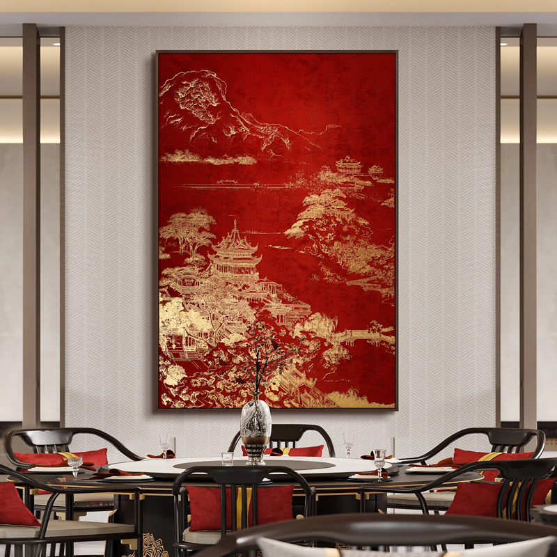 新中式客厅背景墙装饰画酒店别墅餐厅背景墙挂画浮雕肌理立体画图片