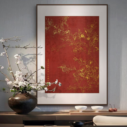 新中式玄关浮雕肌理装饰画挂画