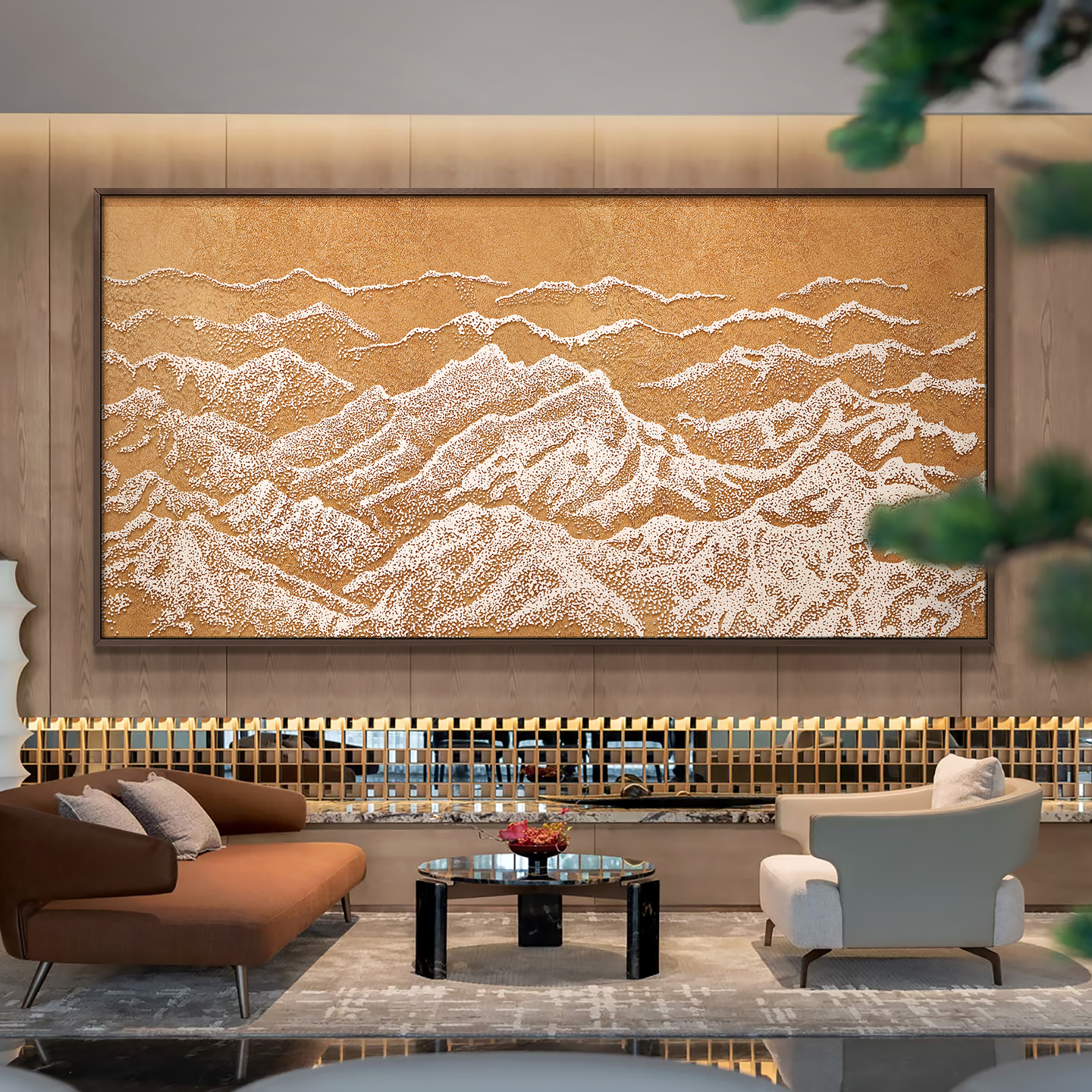 新中式别墅客厅背景墙装饰画酒店咖啡餐厅千峰肌理浮雕艺术挂画图片