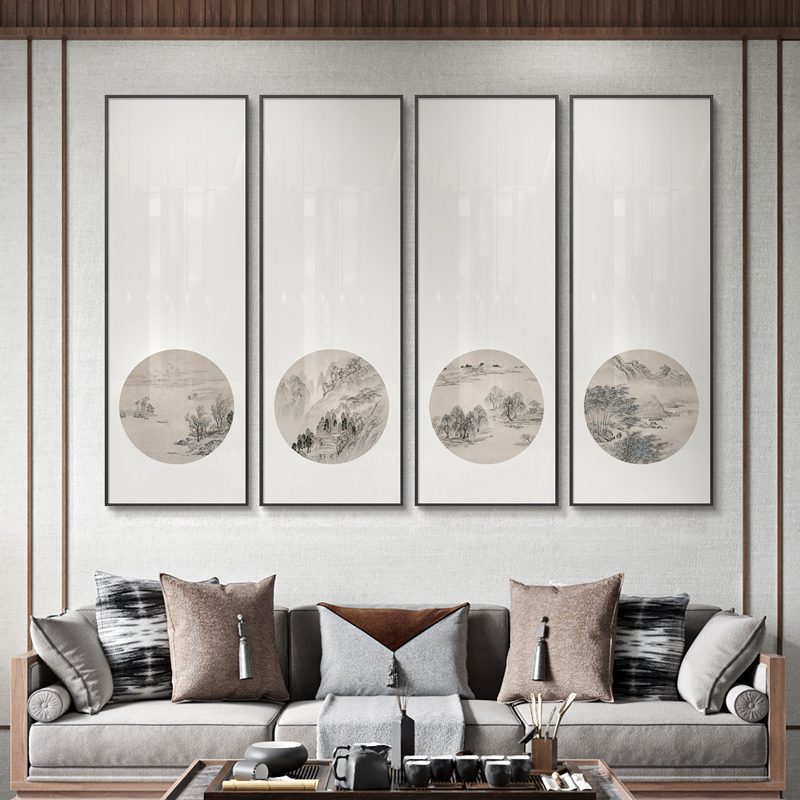 新中式客厅背景墙装饰画高级感别墅民宿餐厅多联组合挂画艺术家画图片