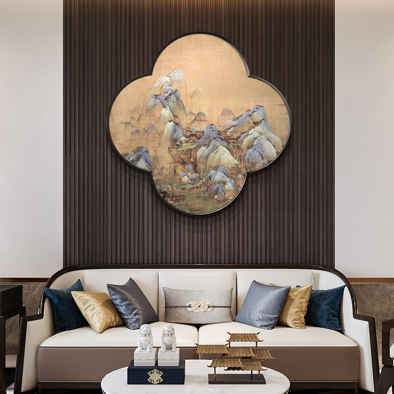 新中式千里江山图客厅背景墙面挂画玄关梅花形装饰画酒店过道挂画图片