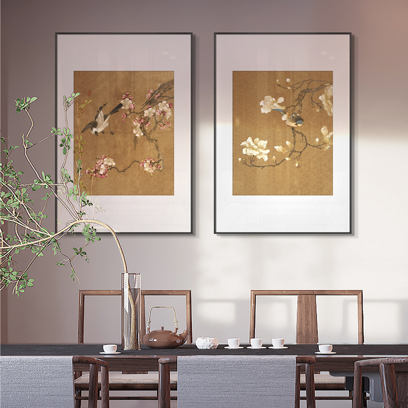 新中式客厅玄关装饰画《喜鹊闹梅》餐厅软装挂画多联组合书房壁画