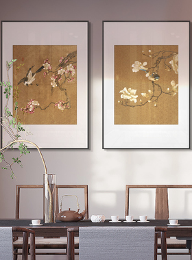 新中式客厅玄关装饰画《喜鹊闹梅》餐厅软装挂画多联组合书房壁画