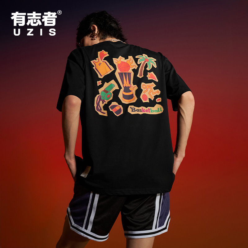 有志者UZIS运动T恤男拼贴画