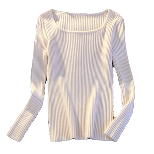 法式方领内搭毛衣女士薄款春秋季新款修身紧身长袖打底针织衫上衣