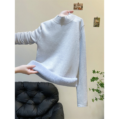 加绒加厚半高领毛衣女针织衫上衣