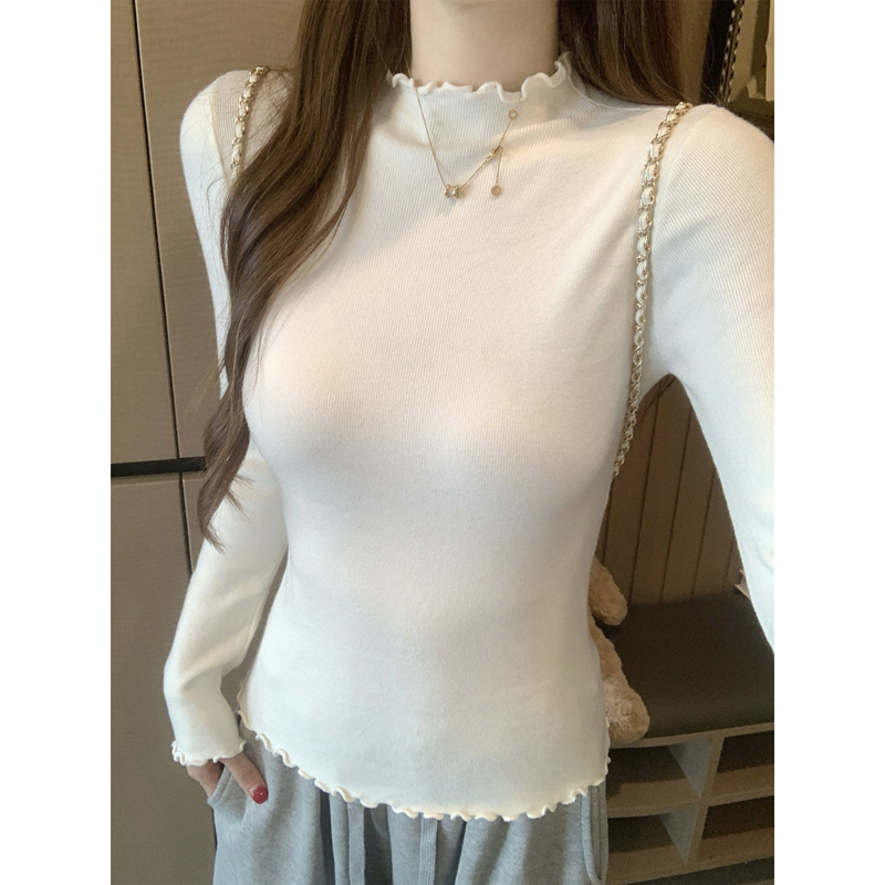 半高领木耳边打底衫女针织衫上衣