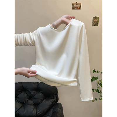 加绒加厚打底衫女长袖T恤上衣潮